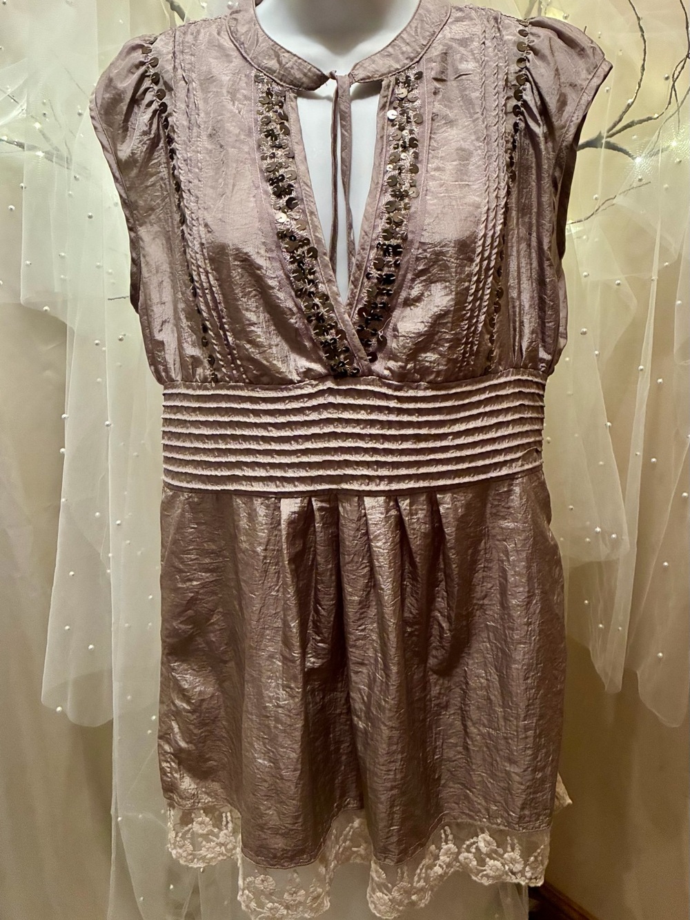 Miss Me Dusty Mauve Embellished V-Neck Peplum Top